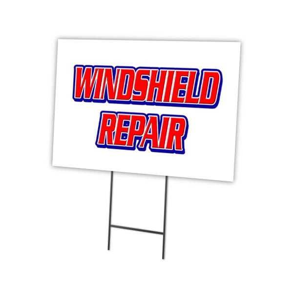 Windshield Repair Yard Sign & Stake outdoor plastic coroplast window, C-1824-DS-Windshield Repair